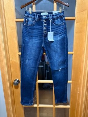 KanCan Dark Blue High-Rise Button-Fly Jeans